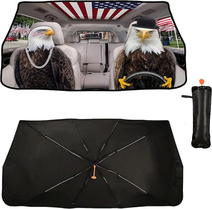 Socira Eagle Car Windshield Sun Shade Umbrella American Flag Sunshade | Foldable Front Window Auto Windshield Sunshade Covers Protect from Sun Rays and Heat 57'' X 30'' Eagle Car Accessories - Image 2
