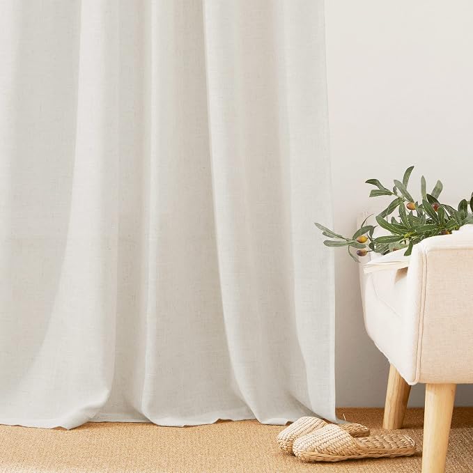 RYB HOME Semi Sheer Curtains 102 inches Long for Bedroom | Light Filtering, Half Privacy, Durable Window Curtains & Drapes, for Living Room, Linen, Rod Pocket, W52 x L102, 2 Panels Set - Image 6