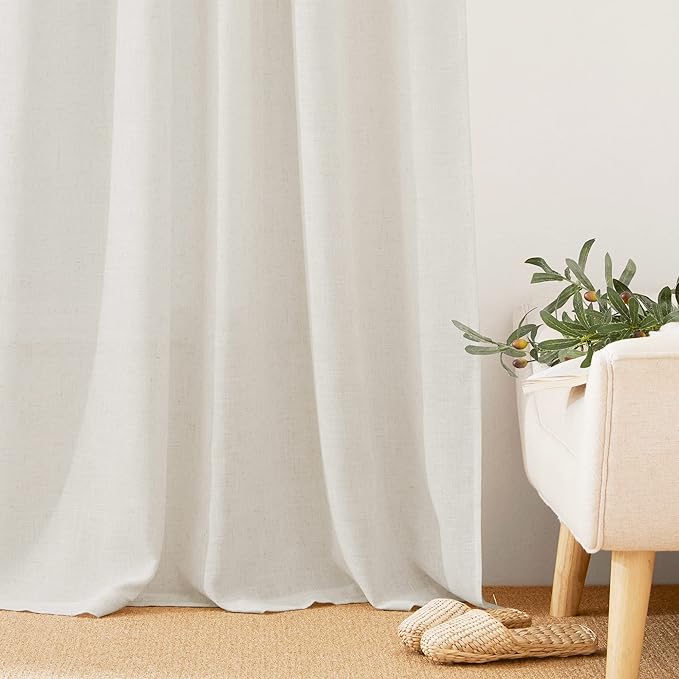 RYB HOME Semi Sheer Curtains 95 inches Long for Living Room | Extra 66 inches Width, Light Filtering, for Farmhouse Home Office Bedroom, Rod Pocket, Linen, W66 x L95, 2 Panels - Image 5