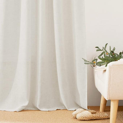 RYB HOME Semi Sheer Curtains 95 inches Long for Living Room | Extra 66 inches Width, Light Filtering, for Farmhouse Home Office Bedroom, Rod Pocket, Linen, W66 x L95, 2 Panels - Image 5