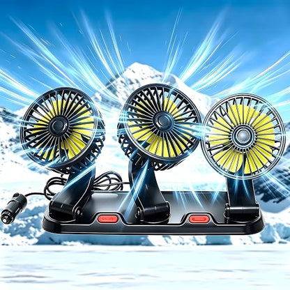 Triple-Head Car Fan, 12V Portable Vehicle Fan with 360° Rotation & Quiet Motor, 3-Speed Adjustable Air Circulator for Car Truck SUV RV, Cigarette Lighter Plug & Play by Sufcnire