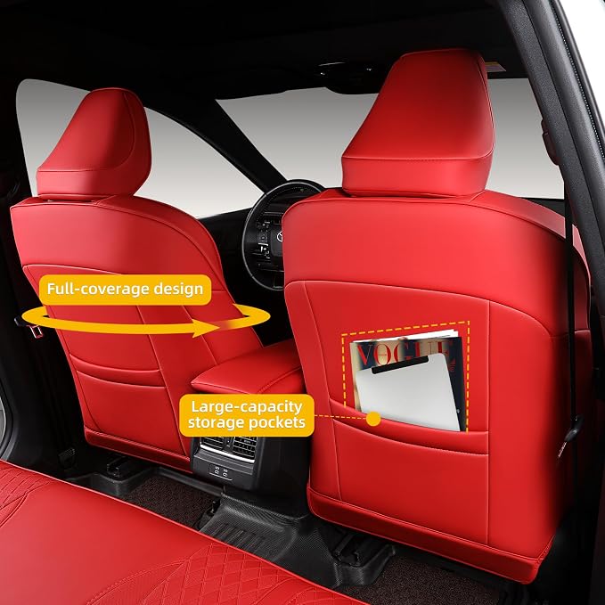 Custom Fit Camry Seat Covers for 2025 2026 Toyota Camry LE SE - Red | Waterproof Faux Leather Full Coverage, Car Seat Protectors Full Set with Armrest Covers, Airbag Compatible - Image 4