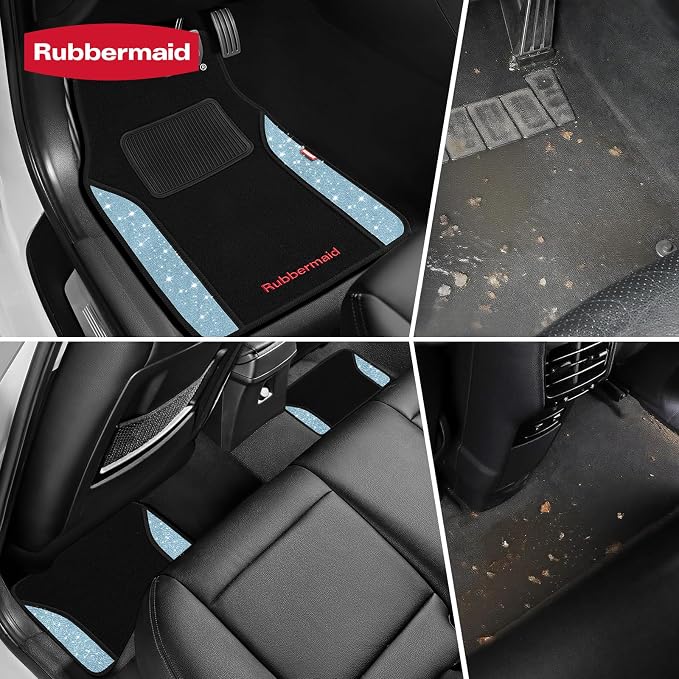Rubbermaid Bling Car Mats, Carpeted Floor Car Mat with Faux Leather & Built-in Heel Pad, Two-Tone Car Rug Floor Mats, Stylish Carpeted Floor Mats for Cars, Trucks & SUVs Glitter Blue Color - Image 4