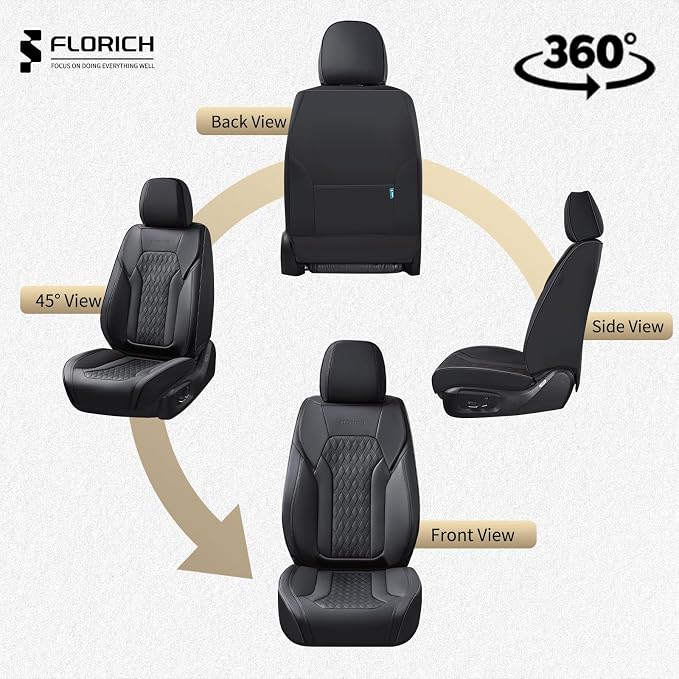 Seat Covers, Car Seat Covers Full Set, Luxury Nappa Leather Seat Covers, Breathable and Waterproof Car Seat Protector 5 Seat, Automotive Seat Covers Universal Fit for Most Cars-Black&Beige - Image 9