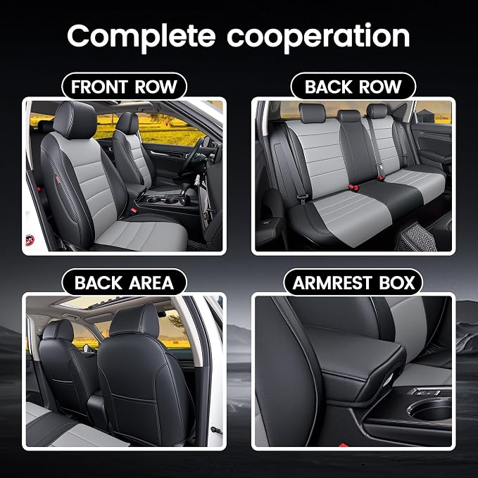 HKZ Custom Fit Civic Seat Cover Full Set for Honda Civic 4 Door (Hatchback Sport 2022-2026)&(Hatchback LX 2022-2024) 5-Seats Full Set,Leather Seat Protector(Black+Grey) - Image 8