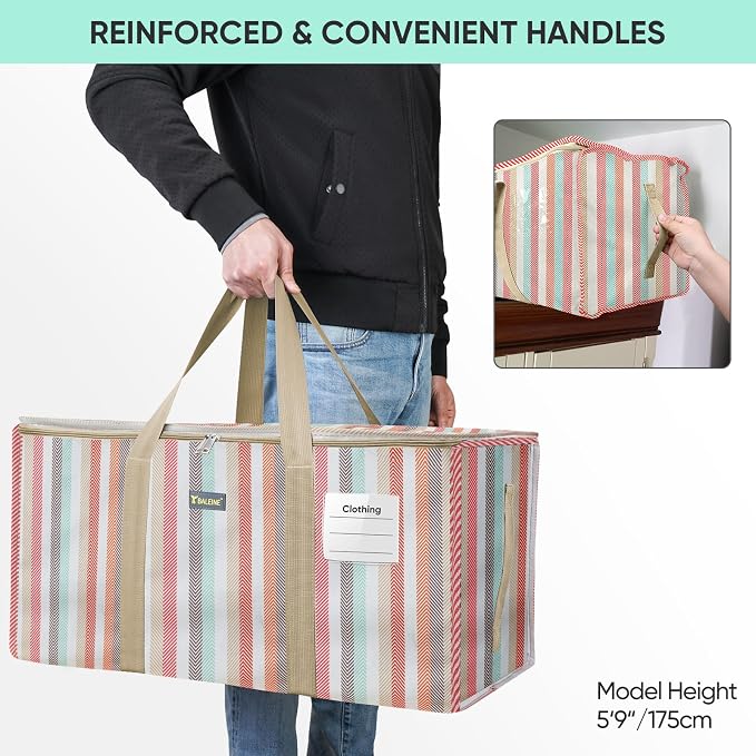 BALEINE Extra Large Storage Tote with Zippers & Carrying Handles, Heavy-Duty Oxford Fabric Moving Bags for Laundry, Space Saving, Storage, Color Stripe - Image 7