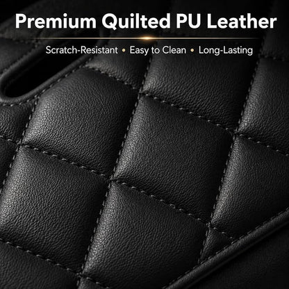 Luxury Quilted Car Tissue Holder – Headrest-Mounted Tissue Box for Cars, SUVs & Trucks – PU Leather Tissue Dispenser with Secure Strap – Easy One-Hand Access (Black) - Image 3