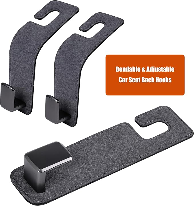 Heavy-Duty Car Headrest Hooks Holds 44lb Suede & Metal Hangers for Bags | Universal Fit for Cars/Suv/Trucks, 2-Pack, Hang Grocery Bag Handbag Purses Coat Water Bottle, Seat Back Organizer，Grey - Image 5