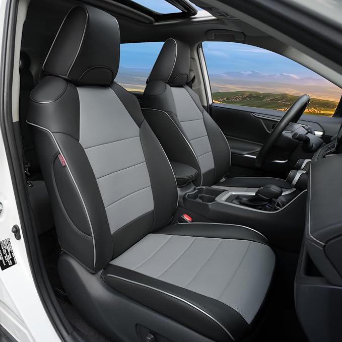 Lolcar Rav4 Seat Covers Custom Fit for Toyota RAV4 Adventure,TRD-Off Road 2019 2020 2021 2022 2023 2024, Leather Truck Seat Cover Full Set for SUV,Faux Leather(Black/Gray) by LOLCAR