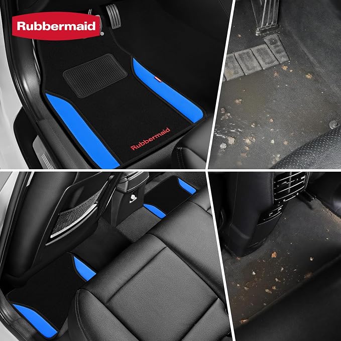Rubbermaid Car Mats, Carpeted Floor Car Mat with Faux Leather & Built-in Heel Pad, Two-Tone Car Rug Floor Mats, Stylish Carpeted Floor Mats for Cars, Trucks & SUVs Blue Color - Image 4