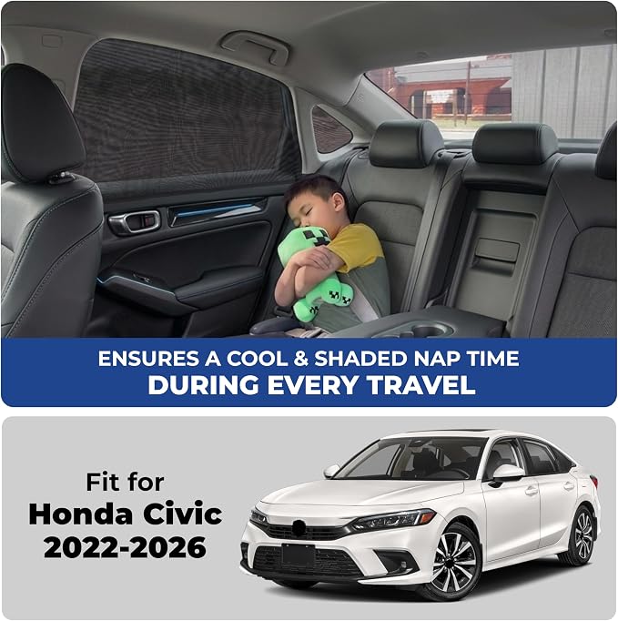 EcoNour Car Window Screen for Honda Honda Civic (2022-2026) 2 Pack | Mesh Camping Window Covers | 100% Protection from UV | Baby Safe Privacy Blackout Window | Car Accessories - Image 2