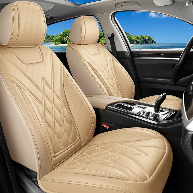 Seat Covers Fit for GMC Sierra 1500/2500/3500 HD 2007-2025,Premium Leather, Waterproof, All-Weather, Airbag Compatible, Breathable, Seat Protectors, Full Set, Beige. by Unknown