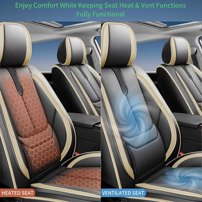 Fit Maxima Car Seat Covers for Nissan Maxima 2011-2021 2022 2023-Upgraded Premium Waterproof & Breathable Leather,Airbag Compatible,All-Weather Seat Cushion Protector,2 Front/Black-Beige - Image 7