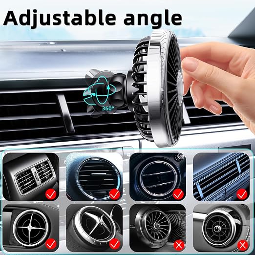 USB Car Fan for Air Vent, 360° Rotatable Clip On Cooling Fan with LED Light, Portable Vehicle Fan for Backseat, Truck, SUV, RV, Quiet Car Vent Fan for Summer Travel, Car Seat Cooling Fan,Black - Image 6