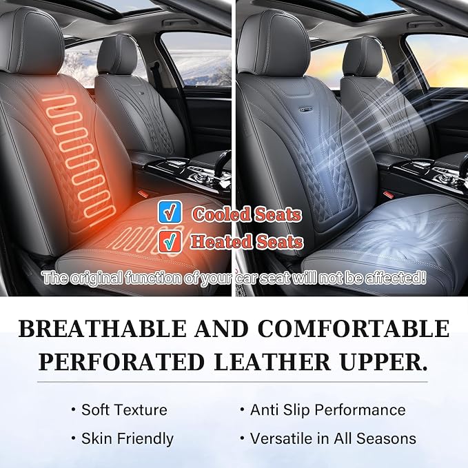 Coverado Car Seat Covers, Car Seat Covers Front Seats, 2-Pack Front Seat Cover, Nappa Leather Waterproof Seat Covers, Car Seat Protectors, Automotive Seat Covers Universal Fit for Most Vehicles Gray - Image 6