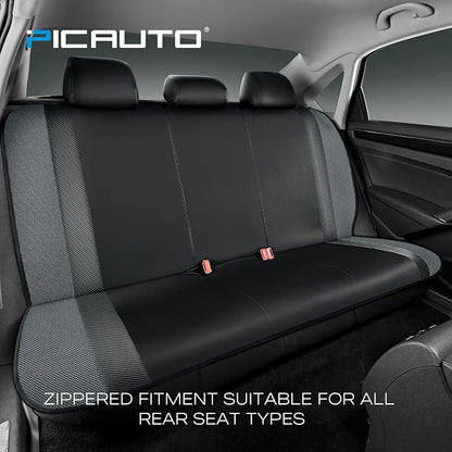 PIC AUTO Leather Car Seat Covers, Sports Carbon Fiber & Mesh Design, High-Back Full Set, Waterproof Automotive Seat Covers, Airbag Compatible, Universal Fit for Cars, SUVs, Trucks (Black & Gray) - Image 4