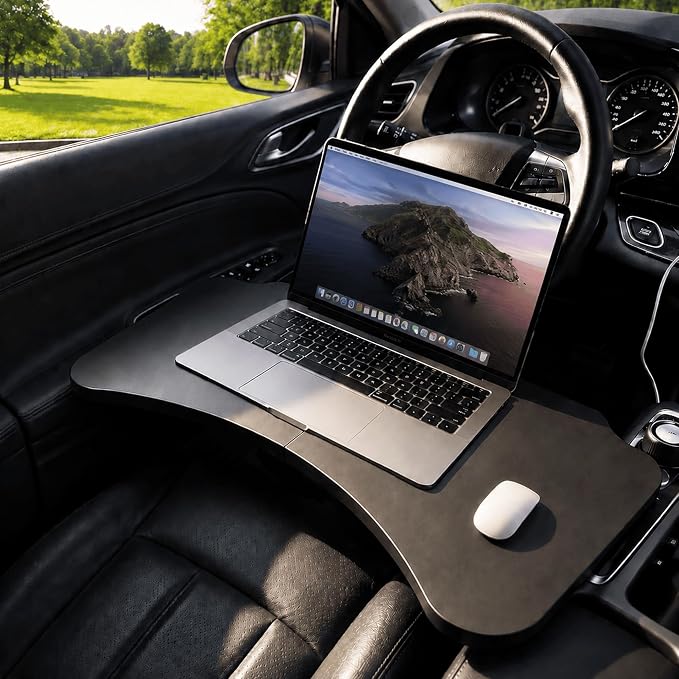 Car Desk Tray Table for Passenger Seat, Foldable Laptop Desk for Work, Eating, or Travel, PU Leather Surface Easy to Clean, Fits Front or Back Seat, Portable Car Table for Road Trips by Unknown