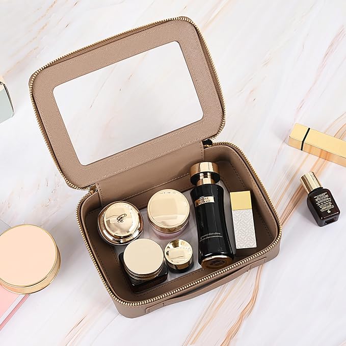 Aveniee Clear Makeup Bag for Women, Small Toiletry Travel Bag with Zipper, Portable Cosmetic Organizer Pouch for Skincare, Car Organizer Storage Bag for Essentials, Taupe,Medium Classic - Image 5