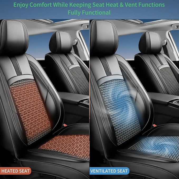 Fit Leaf Car Seat Covers for Nissan Leaf 2011-2024 2025 2026-Upgraded Premium Breathable Cooling Ice Silk Leather Seat Covers,All-Weather Breathable Seat Cushion Protector,Full Set,Black - Image 8