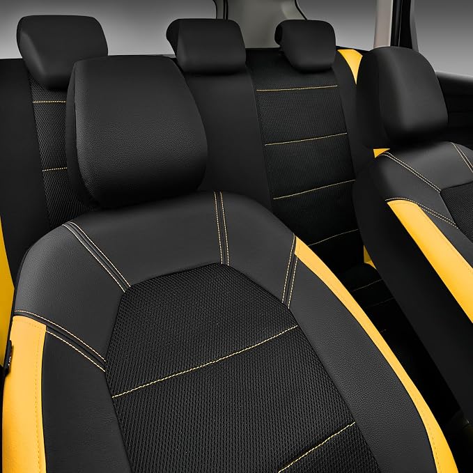 CAR PASS Leather Seat Covers, Breathable Universal Car Seat Cover Full Set for Cute Women Girly,5mm Composite Sponge Inside,Airbag Compatible Fits Most Auto,SUVs,Trucks,Vans(Full Set,Black&Yellow) - Image 9