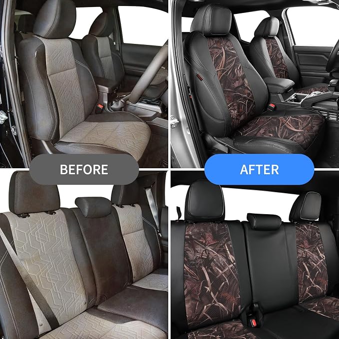 EKR Tacoma Leather Car Seat Covers Custom Fit for Toyota Tacoma 2012 2013 2014 2015 (Regular Seats) - Truck Seat Covers Full Set,Faux Leather(Black/Reed Camo) - Image 6