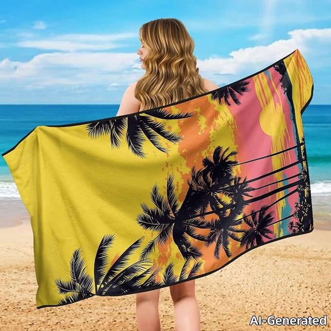 SEANATIVE Car Cushion Towels Auto Seat Protectors - Absorber Towel for Car Wash Car Seat Covers, Post-Workout & Dog Owners (33.1" x 60.67"), Coconut Plam Sunset Print - Image 4