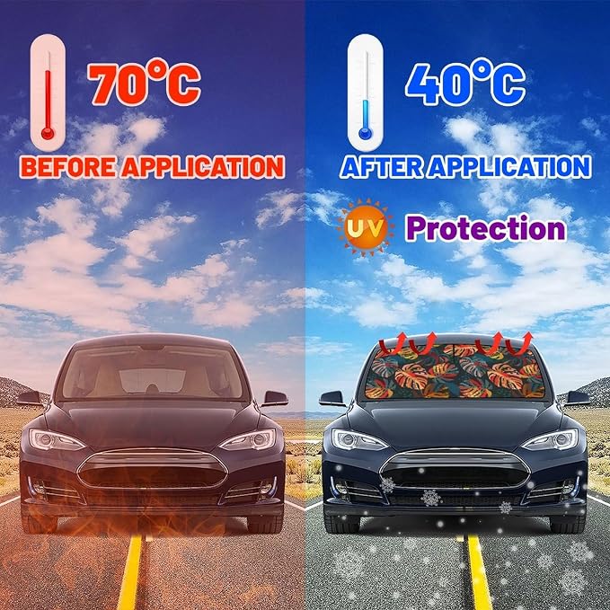 Tropical Car Windshield Sunshade Umbrella Palm Tree Sun Shade Umbrella for Car Foldable Windshield Umbrella Block UV Rays Heat Keep Vehicle Cool for Cars SUV 57"x30" - Image 5