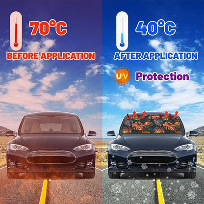Tropical Car Windshield Sunshade Umbrella Palm Tree Sun Shade Umbrella for Car Foldable Windshield Umbrella Block UV Rays Heat Keep Vehicle Cool for Cars SUV 57"x30" - Image 5