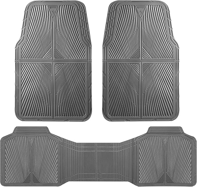 CAR PASS Gray Rubber Car Mats, All Weather Floor Mats Full Set, Waterproof Trim-to Fit Anti-Slip Easy Clean Heavy Duty Automotive Pad for Cars Trucks SUV Sedan Van, 3 Pcs All Grey Rubber by CARPASS