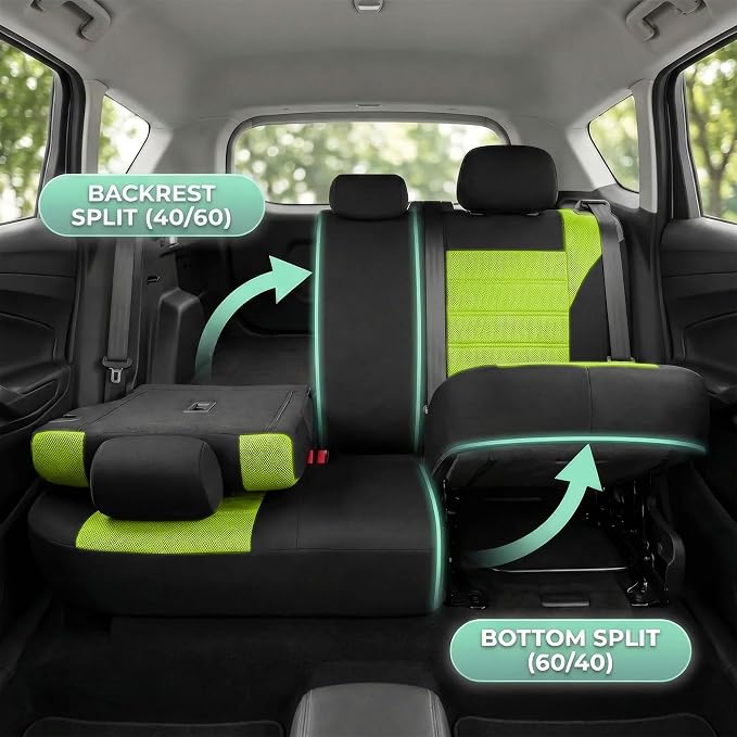 FH Group Automotive Car Seat Covers Full Set Premium 3D Air Mesh Front Seat Covers, Airbag Compatible & Split Bench Cover Universal Fit Interior Accessories for Cars Trucks and SUVs - Green - Image 3