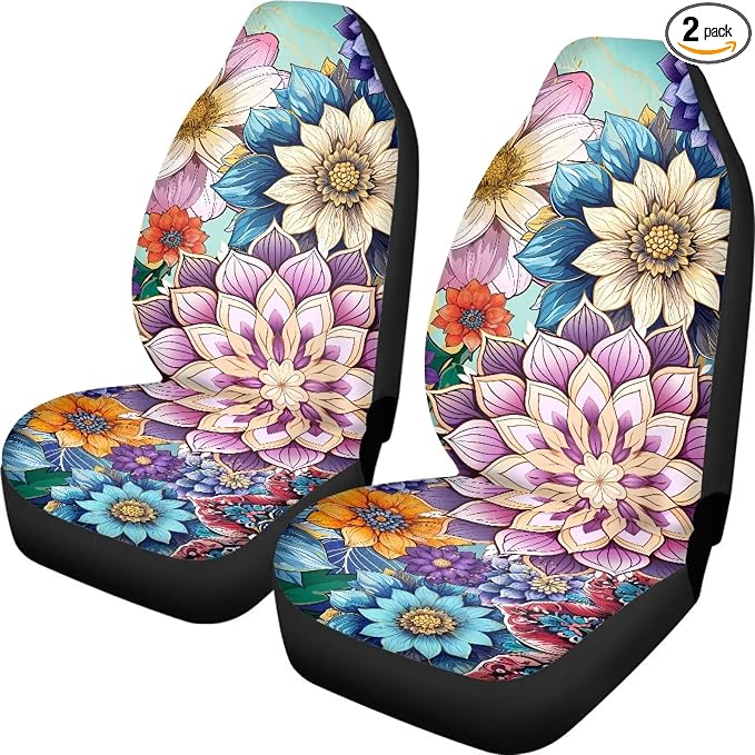 Bohemian Flower Car Seat Cover Front Bottom Seat Cushion Cover, Front Seat Covers Universal Fits Most Cars, SUVs, and Trucks, Washable and Easy to Install by Brosoneto
