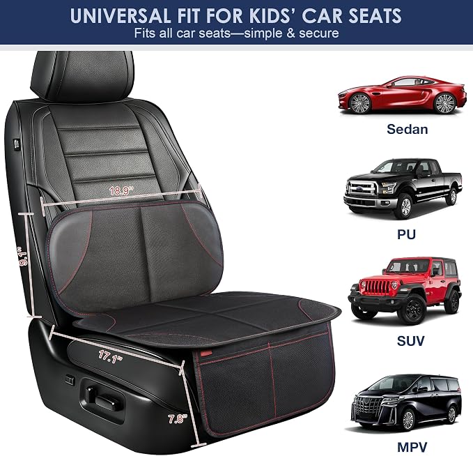 Sinvitron Car Seat Protector for Kids, Anti-Slip Thick Padding, Seat Mark Protection, 2 Storage Pockets for Toys & Snacks, Universal Fit for Most Vehicles (Black, 1 Pack) - Image 2