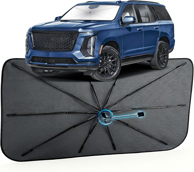 Car Windshield Sun Shade Umbrella for Cadillac Escalade 2021-2026, 1:1 Fit | [Reflective Coated Fabric] Car Shades Sun Visor Keep Car Cool and Protects Interior, Sunshade Umbrella for Front Window by MakeLifeBetter