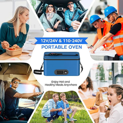 Portable Oven, 12V 24V 110V-240V Car Food Warmer Portable Personal Mini Oven Electric Heated Lunch Box for Meals Reheating & Raw Food Cooking for Road Trip/Camping/Picnic/Family Gathering(Blue) - Image 6