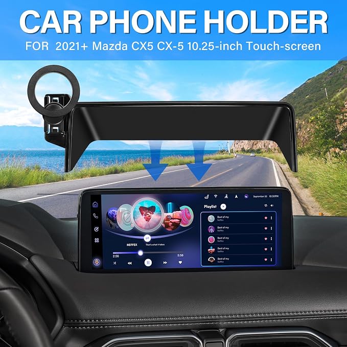 Car Phone Holder for 2021-2025 Mazda CX5 CX-5 Accessories 10.25-Inch Screen | Strong Magnetic Cell Phone Mount for Magsafe iPhone & Sunglasses Box, 360° Hands-Free No Air Vent Blockage Stable Stand - Image 2
