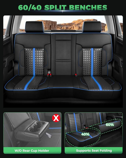 RIDEPOSH Custom Fit Seat Covers for Sierra/Silverado 1500 2014-2018 CrewCab | Fits 2500/3500HD 2015-2020, no Rear Armrest/Seatback Storage, Faux leather, Protective, Scratch-resistant, Easy-clean - Image 4