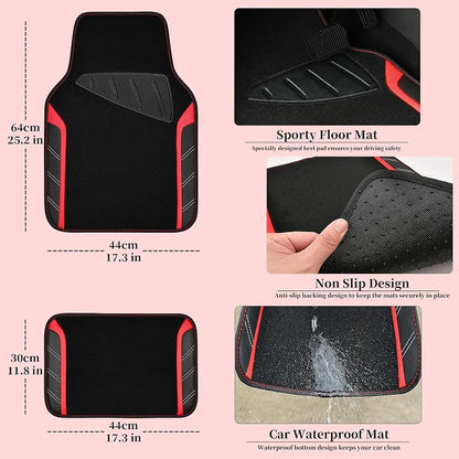 CAR PASS Leather Steering Wheel Cover and Waterproof Car Floor Mats,Microfiber Universal Car Combo Fit for 95% Sedan,SUV,Cars,14.5-15inch Sporty Anti-Slip Safety Comfortable Design(Black＆Red) - Image 4