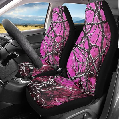Red Hunter Camo Print Car Seat Cover Front Bottom Seat Cushion Cover, Branch Camoflage Pink Front Seat Covers fits Most Cars, SUVs, and Trucks, Washable and Easy to Install - Image 2