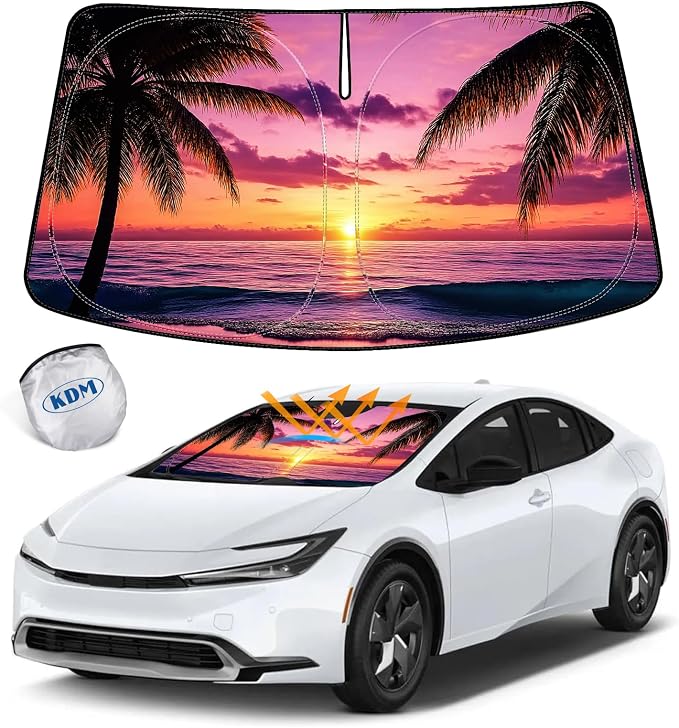 KDM Sunset Beach Style Windshield Sun Shade Fit for 2010-2015 Toyo-ta Prius by KDM