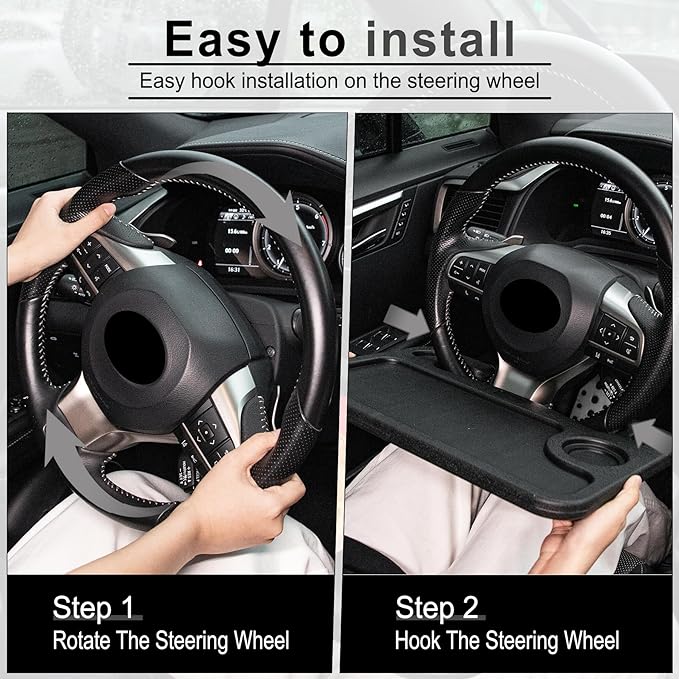 JUSTTOP Car Steering Wheel Desk for Laptop,Multipurpose Travel Car Accessories, Car Seat Stand Trays for Eating, Steering Wheel Overhead Table Console(Black) - Image 4
