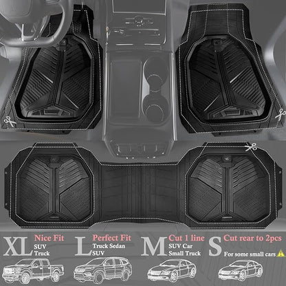 CAR PASS Heavy Duty Rubber Car Mats, Deep-Dish Odorless Car Floor Mats All Weather, Universal Trim-to-Fit for SUVs Trucks Sedans, Waterproof Anti-Slip, 3 Pieces V12 Black - Image 2