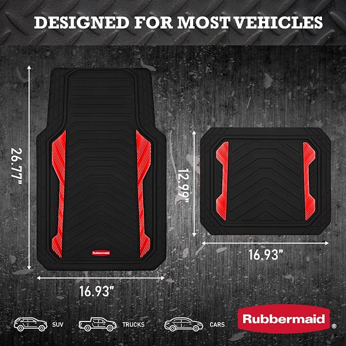 Rubbermaid Car Floor Mat, Heavy Duty All-Weather Car Mats Full Set with Dual-Tone Red Aluminum Inserts – Universal Fit, Anti-Slip Backing, Trim-to-Fit for Most SUV, Sedan, Van - Image 4