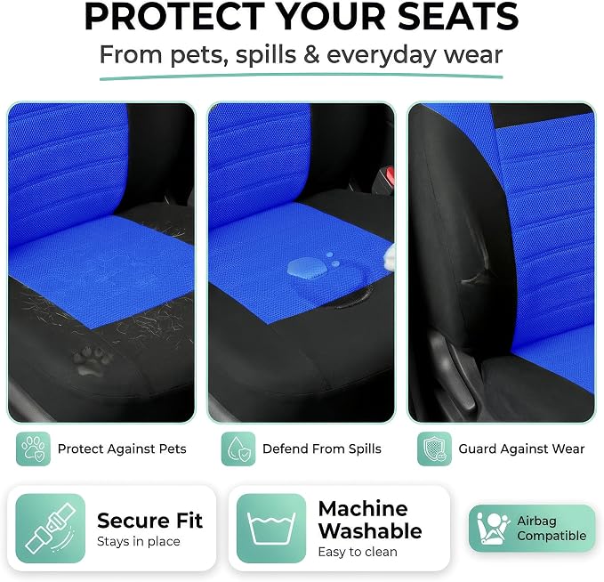 FH Group Automotive Car Seat Covers Front Set Premium 3D Air Mesh Front Seat Covers, Airbag Compatible Universal Fit Interior Accessories for Cars Trucks and SUVs - Blue - Image 5