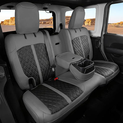 RIDEPOSH for Jeep Wrangler Leather Custom Car Seat Covers Full Set 4 Door | 2018-2026 JL, with Rear Cup Holder, Not for 4XE, Luxury Waterproof Protector, 40/60 Spilt, 5 Seats, Full Coverage, Durable by RIDEPOSH