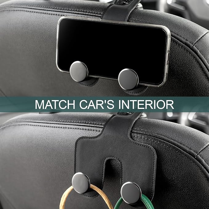 JESTOP Car Headrest Hook, Leather & Alloy Car Double Hanger Purse Hooks | Heavy Duty Car Hanger Storage Holder for Purses,Bags Handbag Coat Umbrella, Car Inside Accessories, Fits Most Vehicles - Image 6
