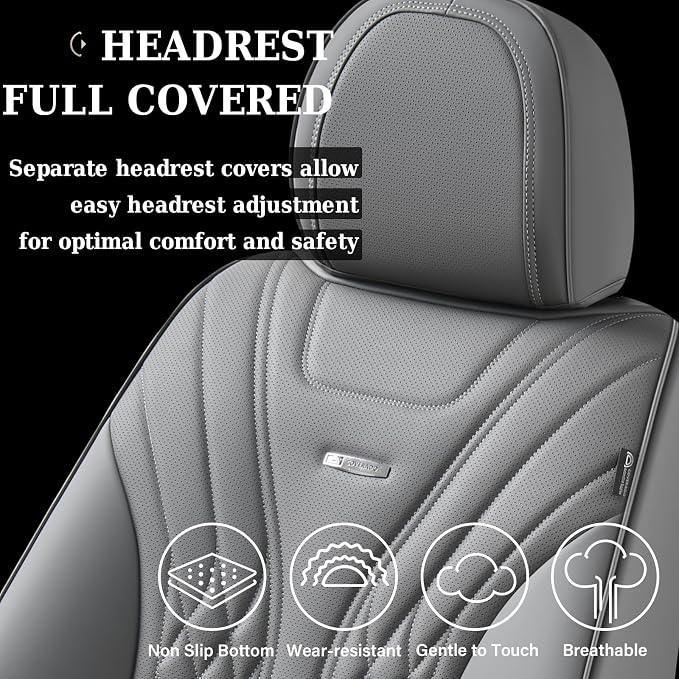 Coverado Car Seat Covers, Car Seat Covers Front Seats, 2-Pack Front Seat Cover, Nappa Leather Waterproof Seat Covers, Car Seat Protectors, Automotive Seat Covers Universal Fit for Most Vehicles Gray - Image 8