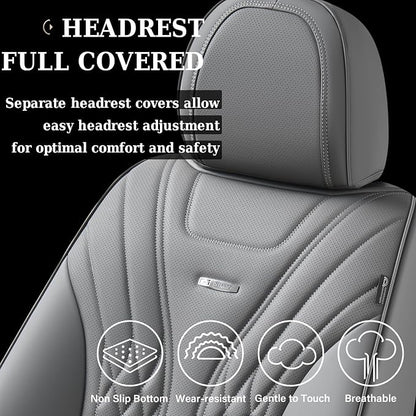 Coverado Car Seat Covers, Car Seat Covers Front Seats, 2-Pack Front Seat Cover, Nappa Leather Waterproof Seat Covers, Car Seat Protectors, Automotive Seat Covers Universal Fit for Most Vehicles Gray - Image 8