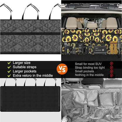 Femuar Car Trunk Organizer,Large Capacity Backseat Organizer(42 in*18 in),Collapsible Storage Bag with 8 Pocekt,Car Organizer for SUV/MPV/Truck - Sunflower TLAG-0114 - Image 2