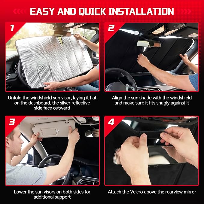 Windshield Sun Shade for Chevy Colorado/GMC Canyon 2023-2026 | Custom Fit, Car Front Window Cover, Foldable Sunshade, Blocks Heat & UV Rays, Keep Car Cool - Image 7