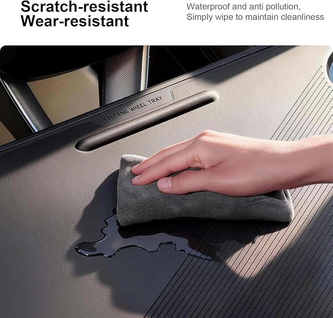 2-in-1 Car Steering Wheel Desk Tray & Car Seat Gap Filler Organizer – Silicone Look Table for Laptop, Eating Food, Writing – Work Road Trip Essentials Accessories (Black) - Image 4
